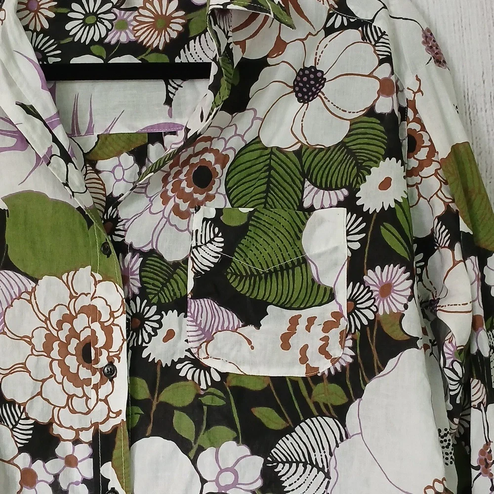 Maje Anthropologie 70's Floral Print Shirt button down blouse size small (1) - Picture 3 of 12